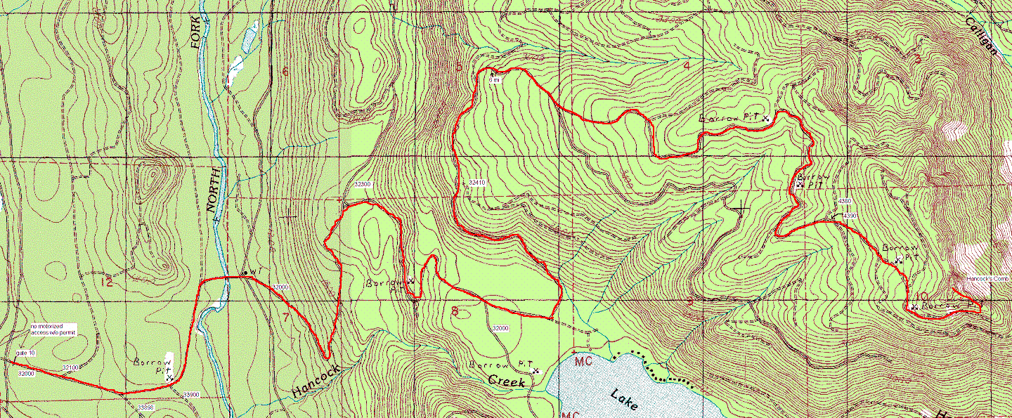 Hancock's Comb via logging roads map