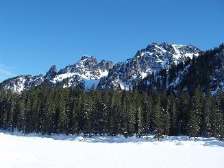 Nimbus Mountain and Slippery Slab Tower from Glacier Lake