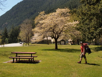 The town of Diablo's pretty park, which is also the Sourdough Mountain trail head.