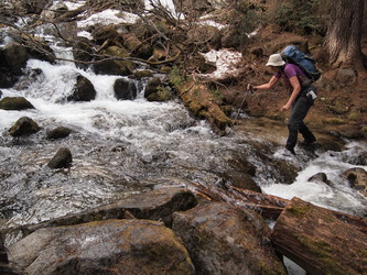 Fording a tributary of Chatter Creek.