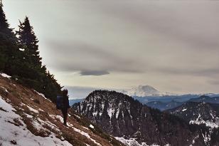 Abiel Peak and Mount Rainier from NW ridge of Silver Peak