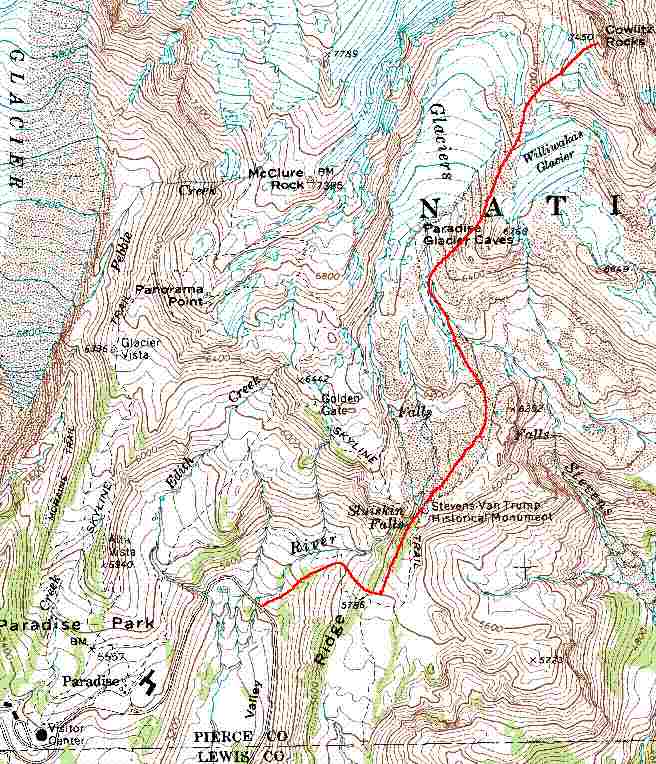 Cowlitz Rocks from Paradise map