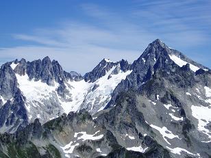 Eldorado Peak and Dorado Needle from summit of Hidden Lake Peaks