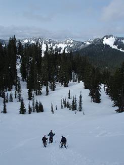 Descending on PCT 400 feet above Hope Lake (Lux Peak and Lumiere Ridge in distance?)