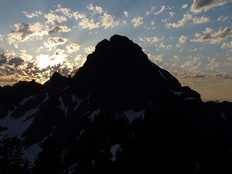 Sunset behind Mount Thomson from Alaska Mountain