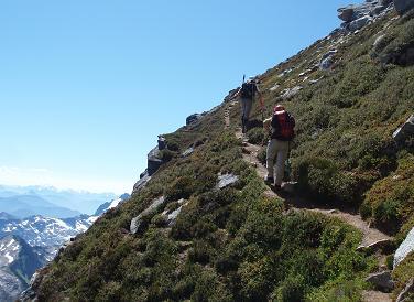 Climber's path on S side of Sloan Peak above the glacier