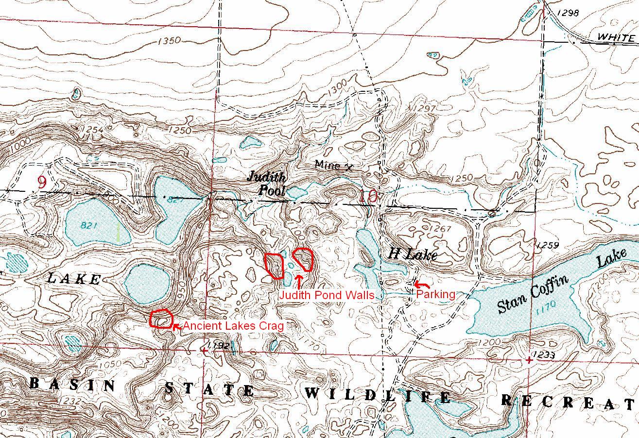 Map of the cragging areas at the Quincy Wildlife Recreation Area
