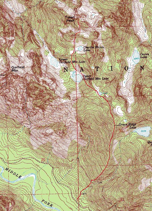 Map of route to Treen Peak via Green Ridge
