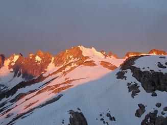 Sunrise on Mount Challenger from our camp above Eiley Lake