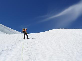 Just before the bergschrund on Mount Challenger