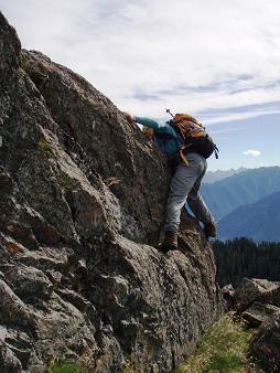 Bruno scrambling down the SE side of Mount Teneriffe