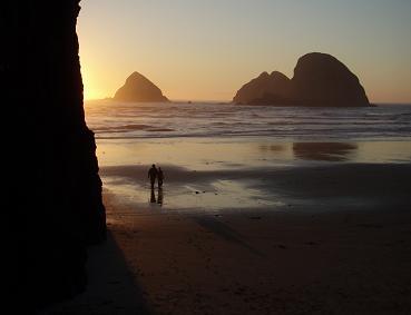 Sunset on Three Arch Rocks from Tunnel Beach