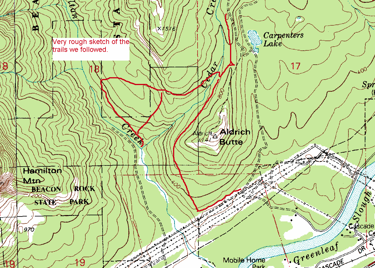 Rough map of the Aldrich/Hamilton trails