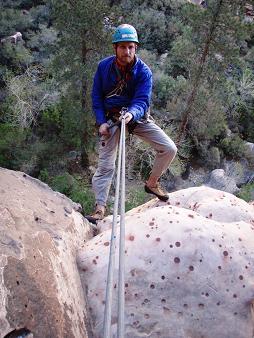 Rapping from the first belay on Dark Shadows