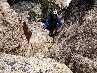 Scrambling down the south arete