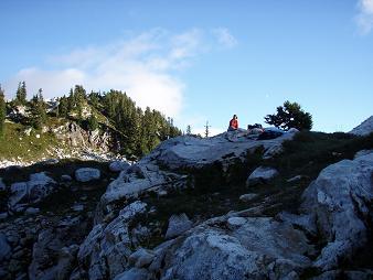 Lindsay at the high Kindy Ridge camp (by 5,442' tarn)