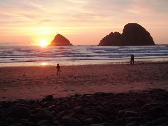 Sunset behind Three Arch Rocks