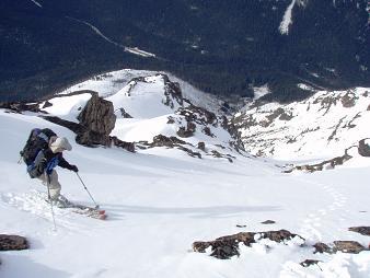 Chris skiing from the summit of Mount Hardy