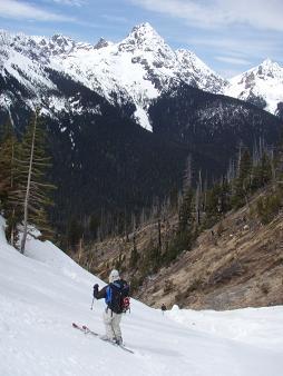 Skiing the south gully on Mount Hardy