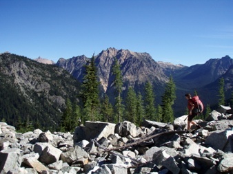 Boulder field below Lewis Lake