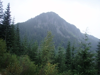 Shoulder of Web Mountain through the rain