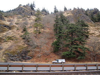 Our parking spot on Highway 14 at Dog Creek.  Our route up is directly above the truck.