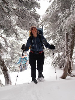 What Lindsay looks like when looking at rime-plastered trees.