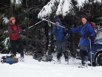 Trekking pole salute to the end of a successful trip.