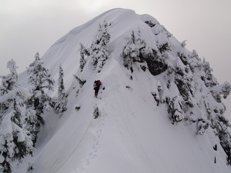 Matt on the first of the two short pitches to the summit