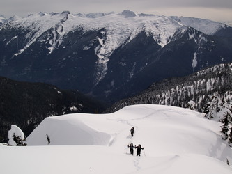 The slope directly below the summit of Oakes, with Big Devil Peak in the background