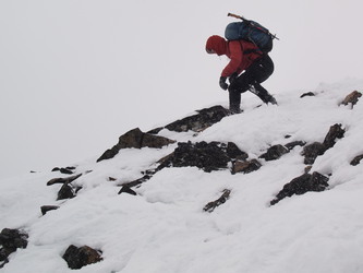 Descending off the summit of Middle Chiwaukum.  It was so windy nobody stayed longer than a minute.