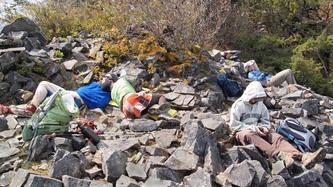 Goodness, Zm, Data Muffin, and Marmot napping on the summit.  Wired being wired.