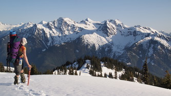 Mom admiring the Snowfield group of peaks.