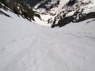 Looking down at the awesome 1,200' glissade into Commonwealth Basin.  Ian and I decided to return with Ken and Monique and get a ride back to our car.