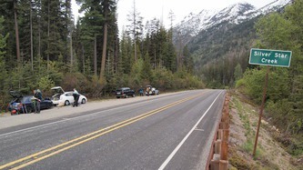 Our trail head, where Silver Star Creek crosses Highway 20