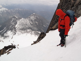 Lindsay looking down the steep descent from the summit