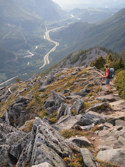 Looking down on I-90 from the trail up Bandera's west ridge