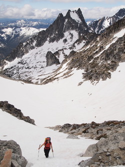 On our way up to Pandora's Box.  Argonaut Peak in the background.