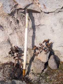 I stumbled across a memorial to a mountaineer.  Family members had placed a plaque on the ice axe with a description of the mountaineer