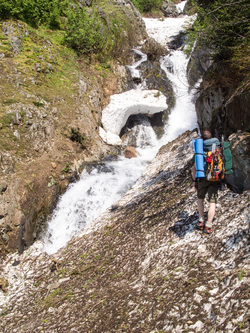 Midas Creek, where we crossed via a sketchy snow bridge