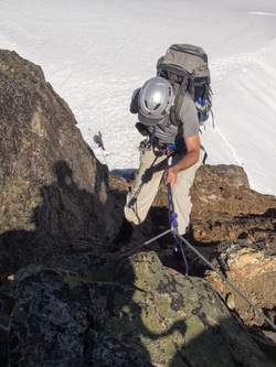 Brett rapping our ascent route