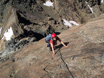 On the south ridge as Lindsay is about to join me at the first belay station