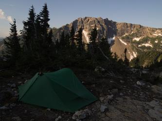 We didn't find any established camp sites on the south slopes of Chiwawa, but this spot worked