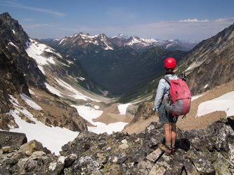 Looking north into the Miners Creek drainage from the Fortress/Chiwawa pass.  We decided to try a cross-country route down this valley to the PCT