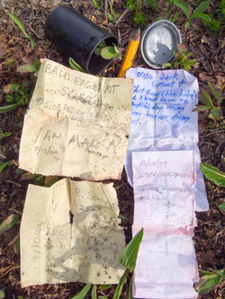 The waterlogged summit register on Bald Eagle Mountain