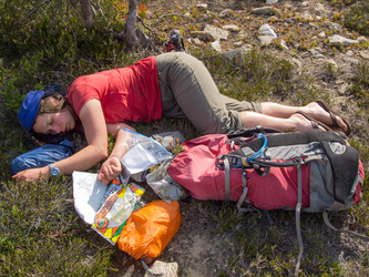 When we arrived at Azurite Pass, we weren't sure if we had enough time to climb Azurite before dark (in retrospect, we had enough time).  So we set up camp and spent an enjoyable long afternoon napping and enjoying the views.
