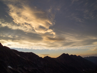 Sunset over Majestic Mountain from our camp at Azurite Pass.