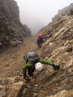 Ascending the upper gully.