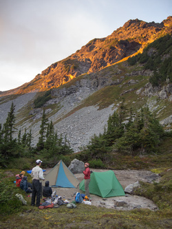 Sunset at our camp.  Mike and Carrie arrived while we were out scrambling Burnt Boot and Iapia.