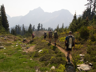 We all met after scrambling our respective peaks (Chikamin, Iapia, and Four Brothers) and hiked back to the trail head together.